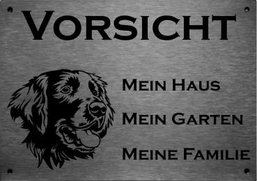 Edelstahl Warnschild Flat Coated Retriever VORSICHT Mein Haus mein Garten meine Familie